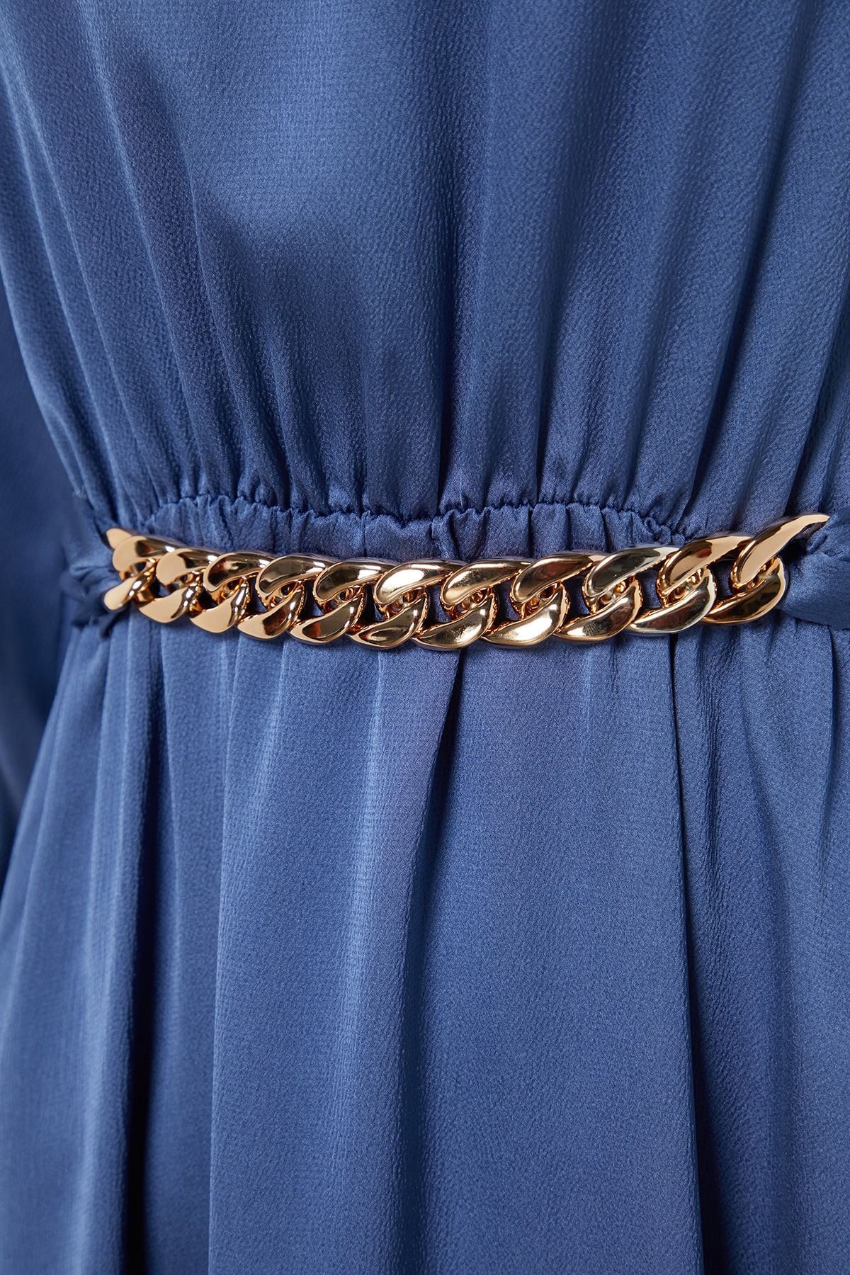 Trendyol Modest-Rochie de seară cu guler și manșete, detaliată, țesută cu curea, albastru închis TCTSS22EB0142 7