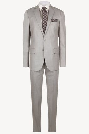 Erkek Bej Klasik Desenli Takım Elbise M101311M177_107