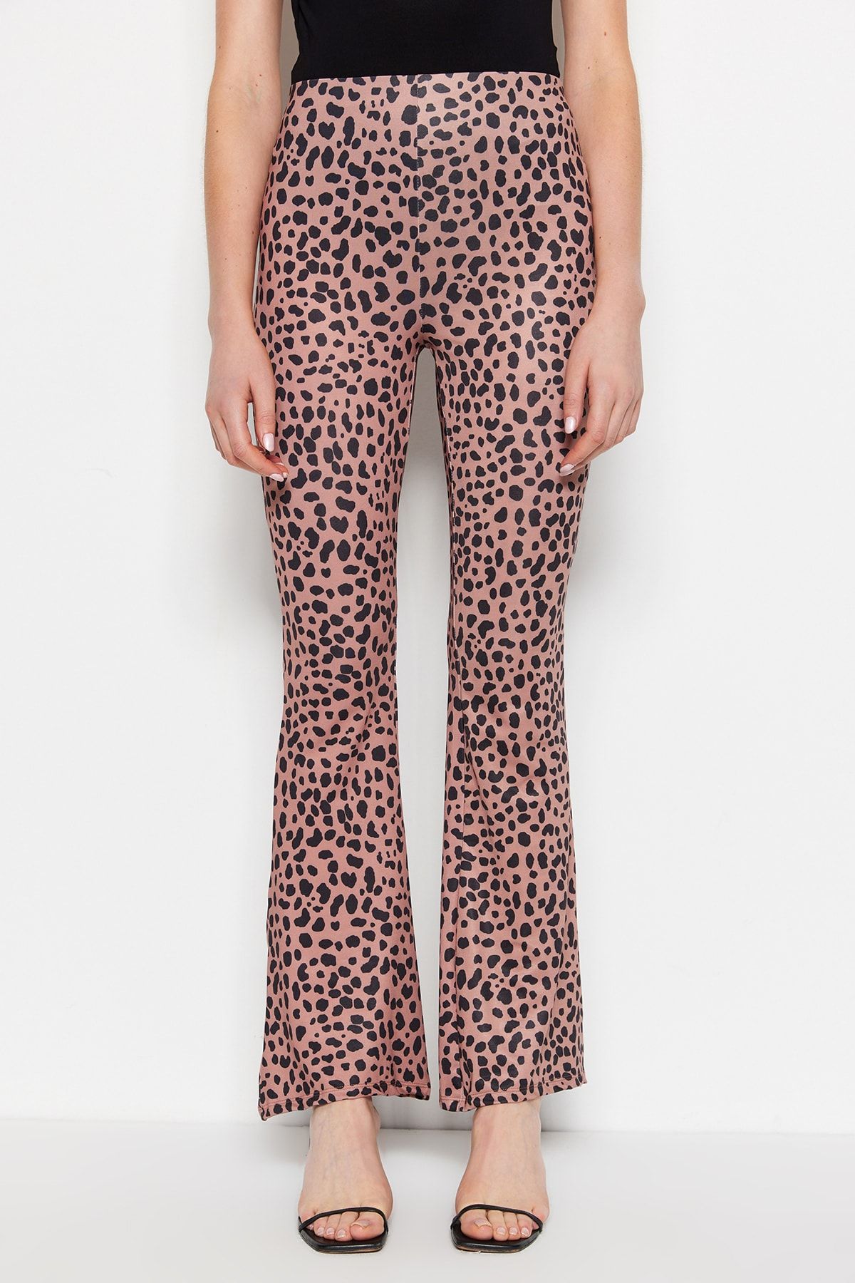 Trendyol Collection Brown Leopard Printed Flare/French Leg High Waist  Stretch Knitted Trousers TWOSS23PL00082 - Trendyol