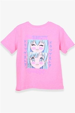Kız Çocuk Tişört Anime Baskılı Neon Pembe (9-14 Yaş) BR24834
