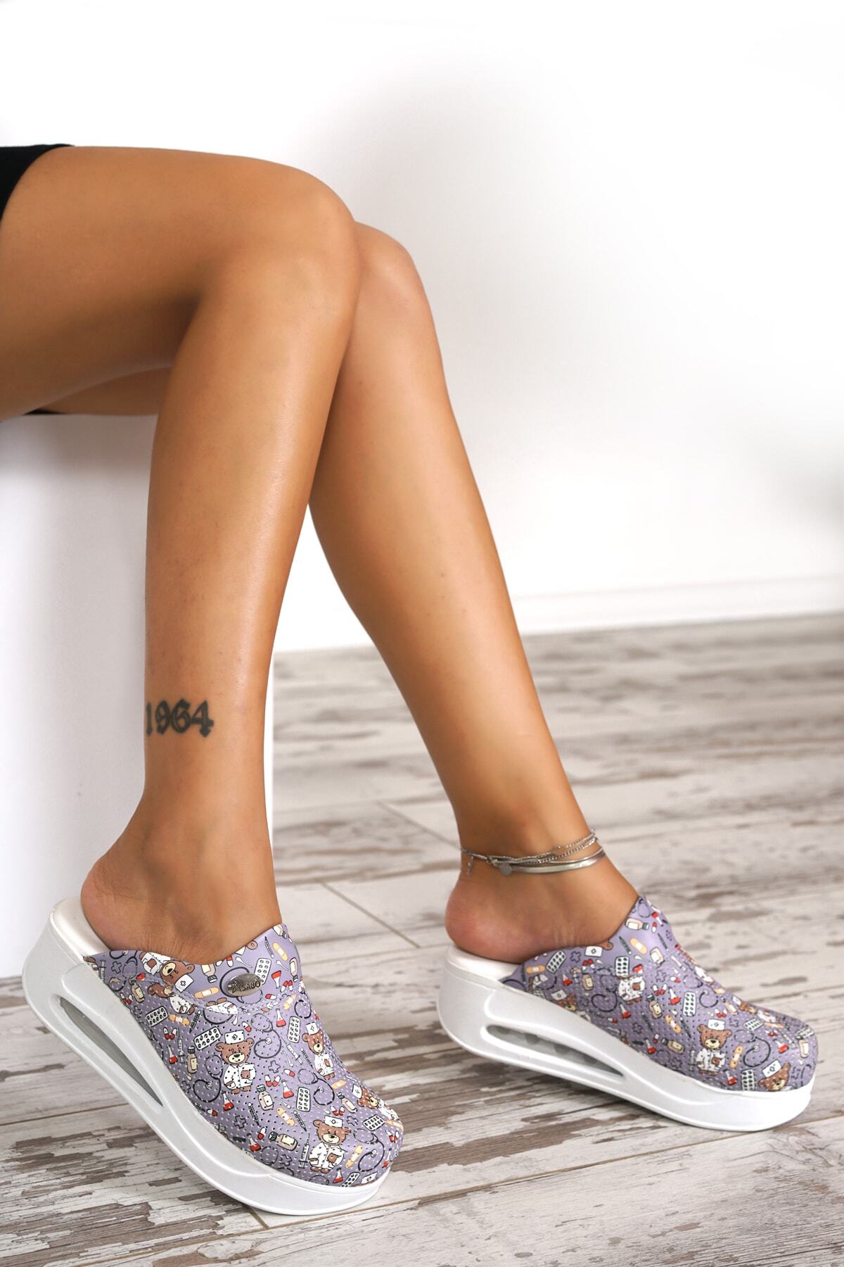  دمپایی طبی زنانه Sabo Airmax طرح تدی خرس خاکستری، مناسب برای بیمارستان، پزشک، پرستار، سرآشپز، آناتومیک و راحت