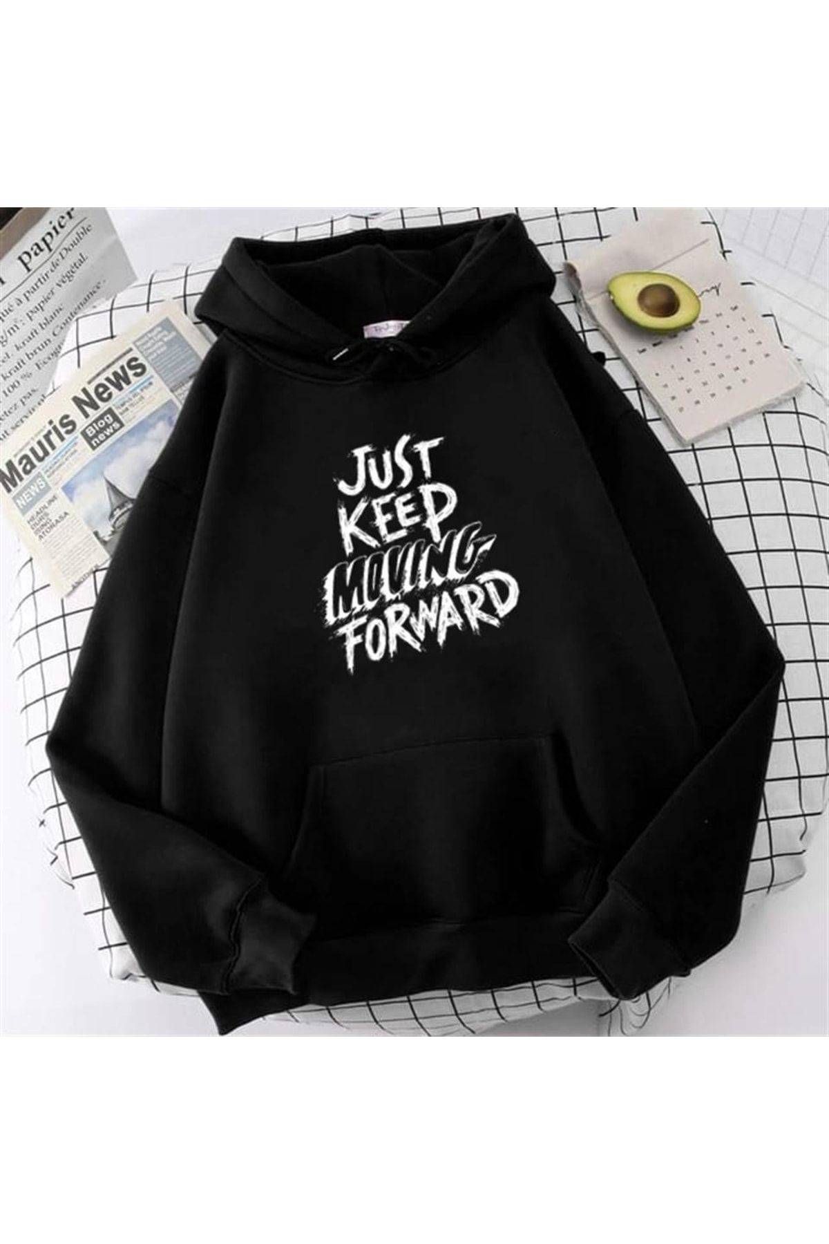 Touz My Vision just Keep Black Unisex Hooded Oversize Sweatshirt