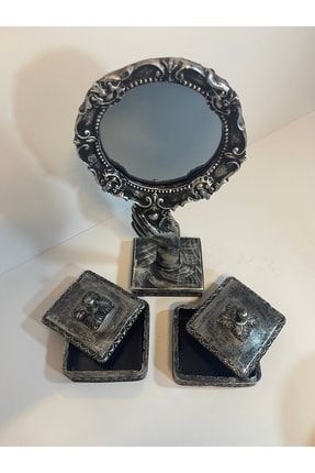 Takı Setli Makyaj Aynası Gümüş Eskitme PM0022