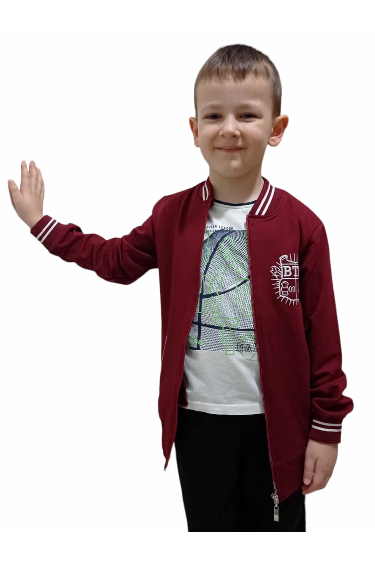 سویشرت پسرانه بورگوندی Fox Life Kids | fermuarlıpenyesweatshirt اورجینال - تصویر 3