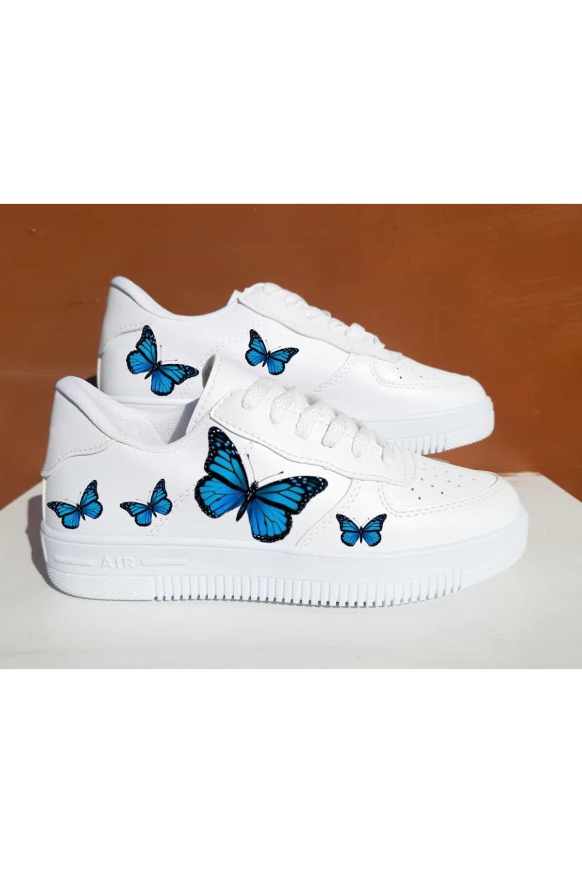 Amazoonkids Custom Mavi Kelebek Baskılı Sneaker Spor Ayakkabı
