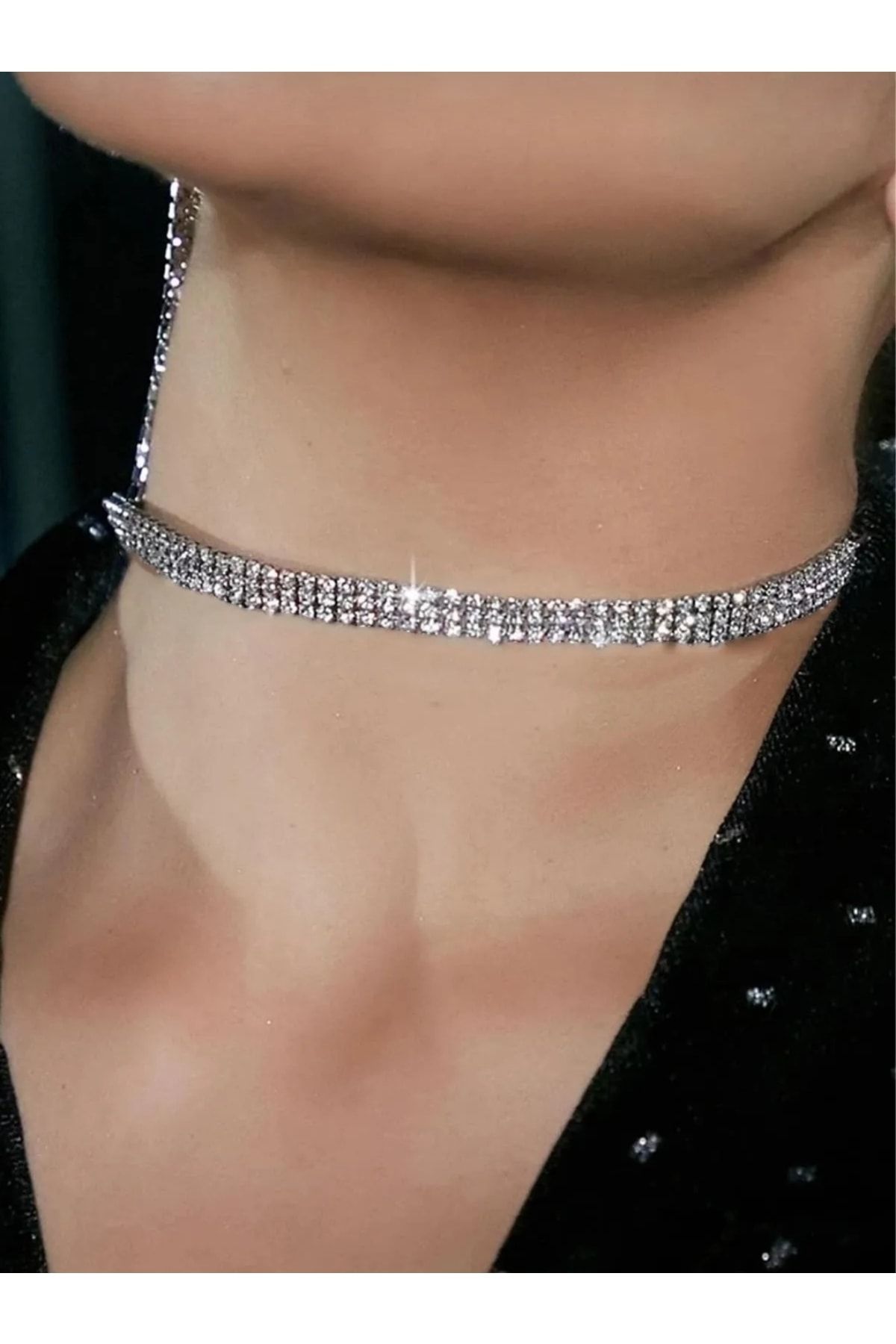 Be Best Women s Silver Color 3 Row Stone Choker Necklace CD91