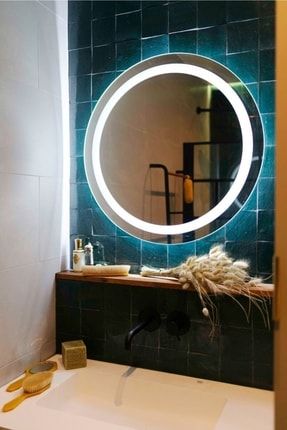 80cm Beyaz Ledli Kumlamalı Banyo Aynası / Dekoratif Ayna - Trafolu TYC00355684619