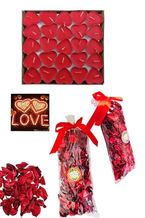Tepaxi Anneler Günü Hediyesi 50 Kalp Mum, Kırmızı Kuru Gül Yaprağı Konsept He...