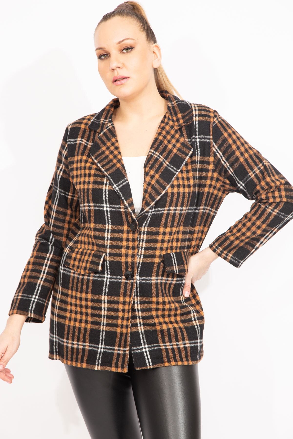Tan plaid cheap blazer womens