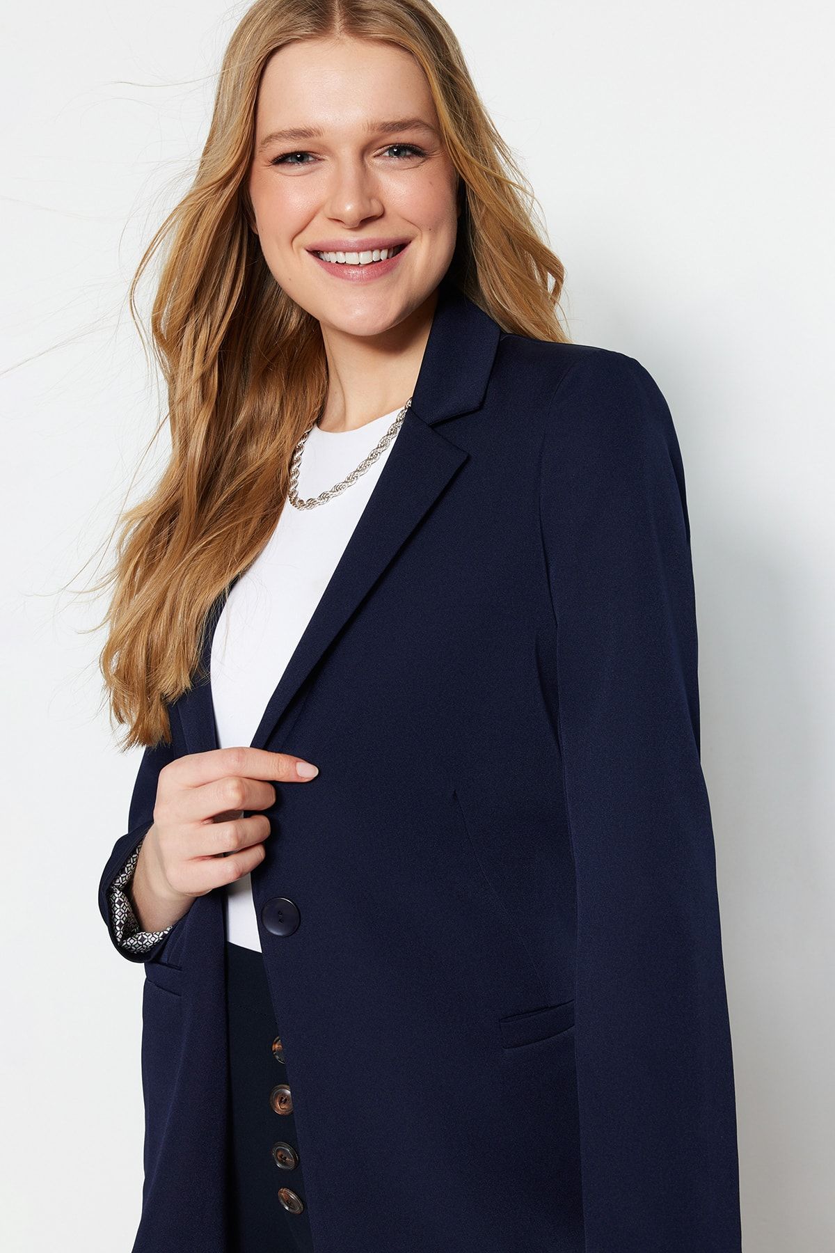 Trendyol Collection-Navy Blue Regular Gray Geometric Patterned Lined Single Button Pocket Woven Blazer Jacket Twoaw20Ce0316 2