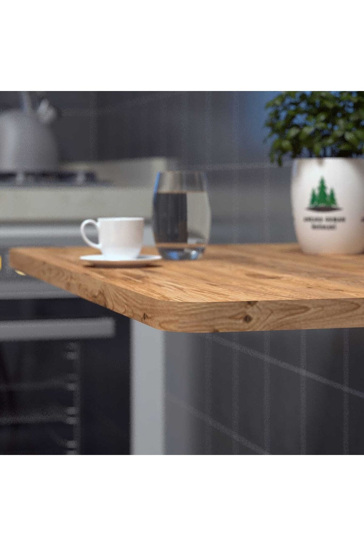 Ankara Orman Ürünleri 72x45 Cm Ahşap Çam Desenli Mdf Oval Köşeli Açılır Kapanır Duvara Monte Raf Masa - Mutfak Masası AN10152