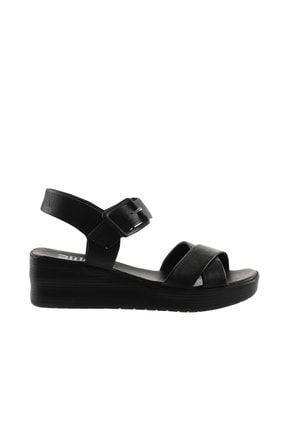 Siyah Deri Kadın Dolgu Topuklu Sandalet 01WS5910