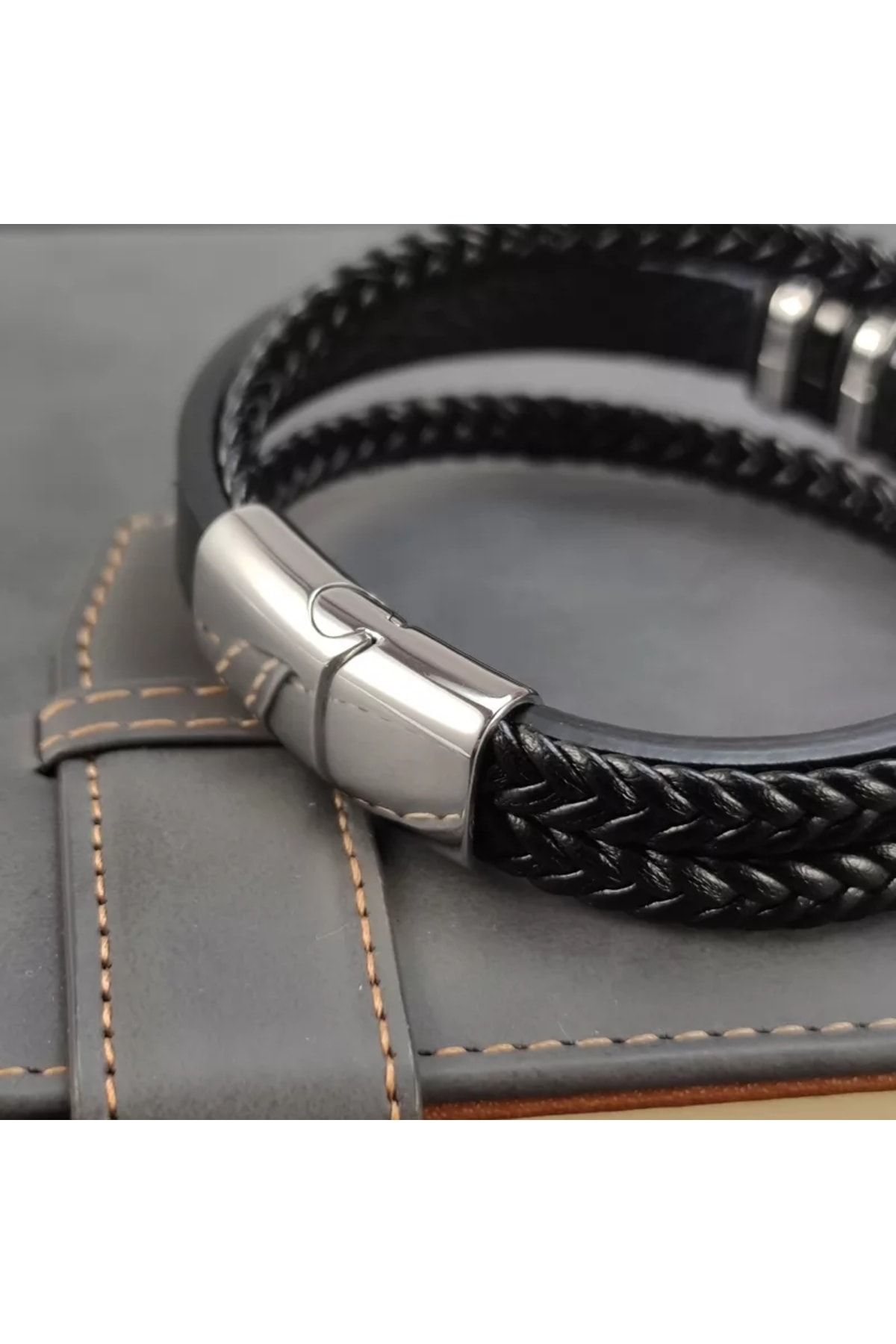 REGGENTE Chrome Black Genuine Leather Bracelet Trendyol