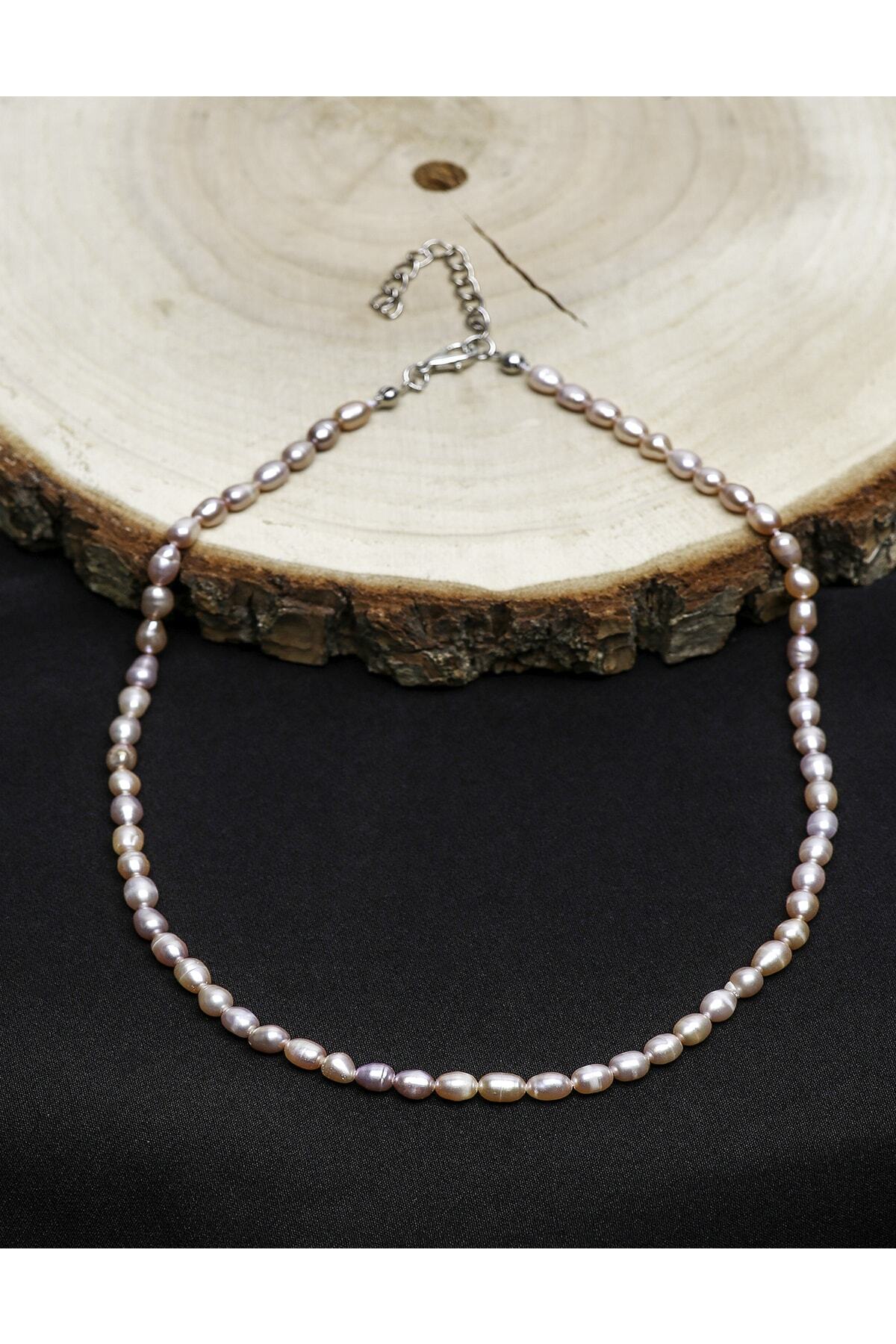 Orijinal Inci Pembe Renk 5-6 Mm Arpa Model Doğal Taş Kolye