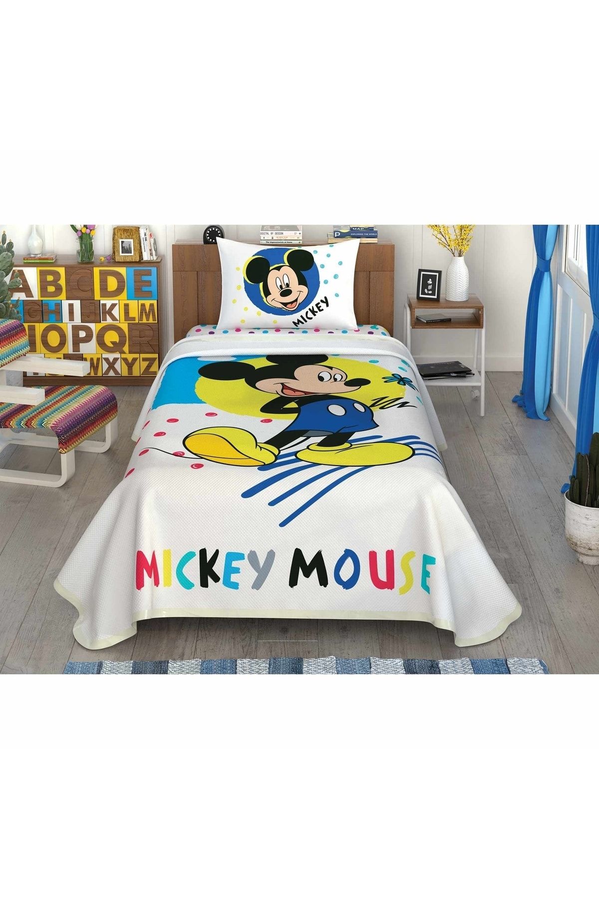 Taç Set Pichet Cu Licență Disney Mickey Color Bumbac - One Size