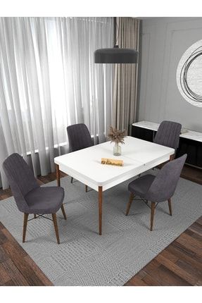 Beyaz 80x130 Yemek Masası Takımı Mutfak Masası Takımı Açılır Masa 4 Sandalyeli - Gri 001-002