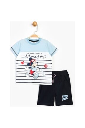 Mickey Mouse Erkek Çocuk Beyaz Lacivert Pamuklu Şort Takım SUM-15459 T20Y15459DSN01