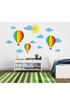 Renkli Uçan Balonlar, Bulutlar, Güneş Çocuk Odası Duvar Sticker 2943