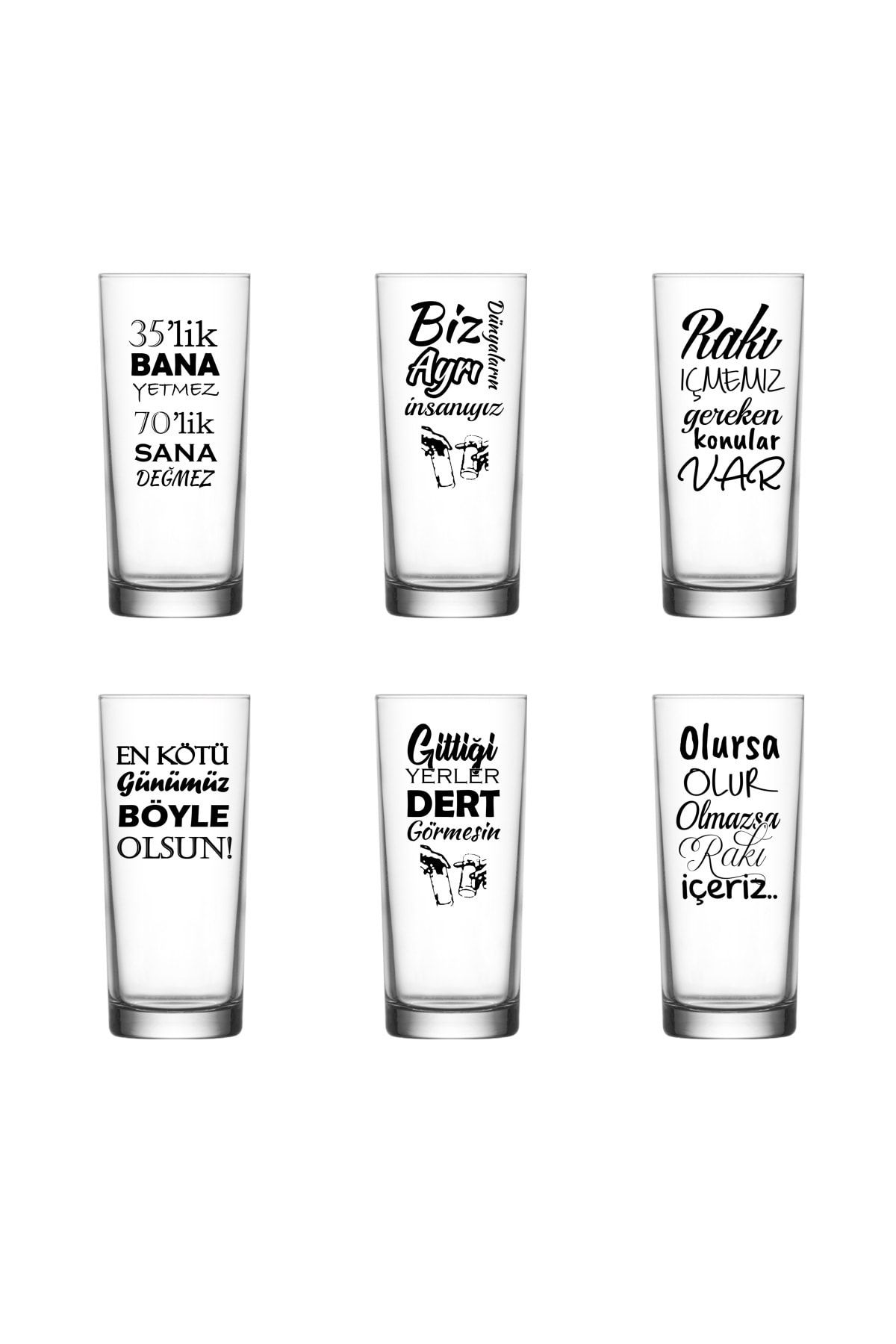 Kupa Diyarı Rakı Sözü Baskılı 6'Lı Rakı Kadehi