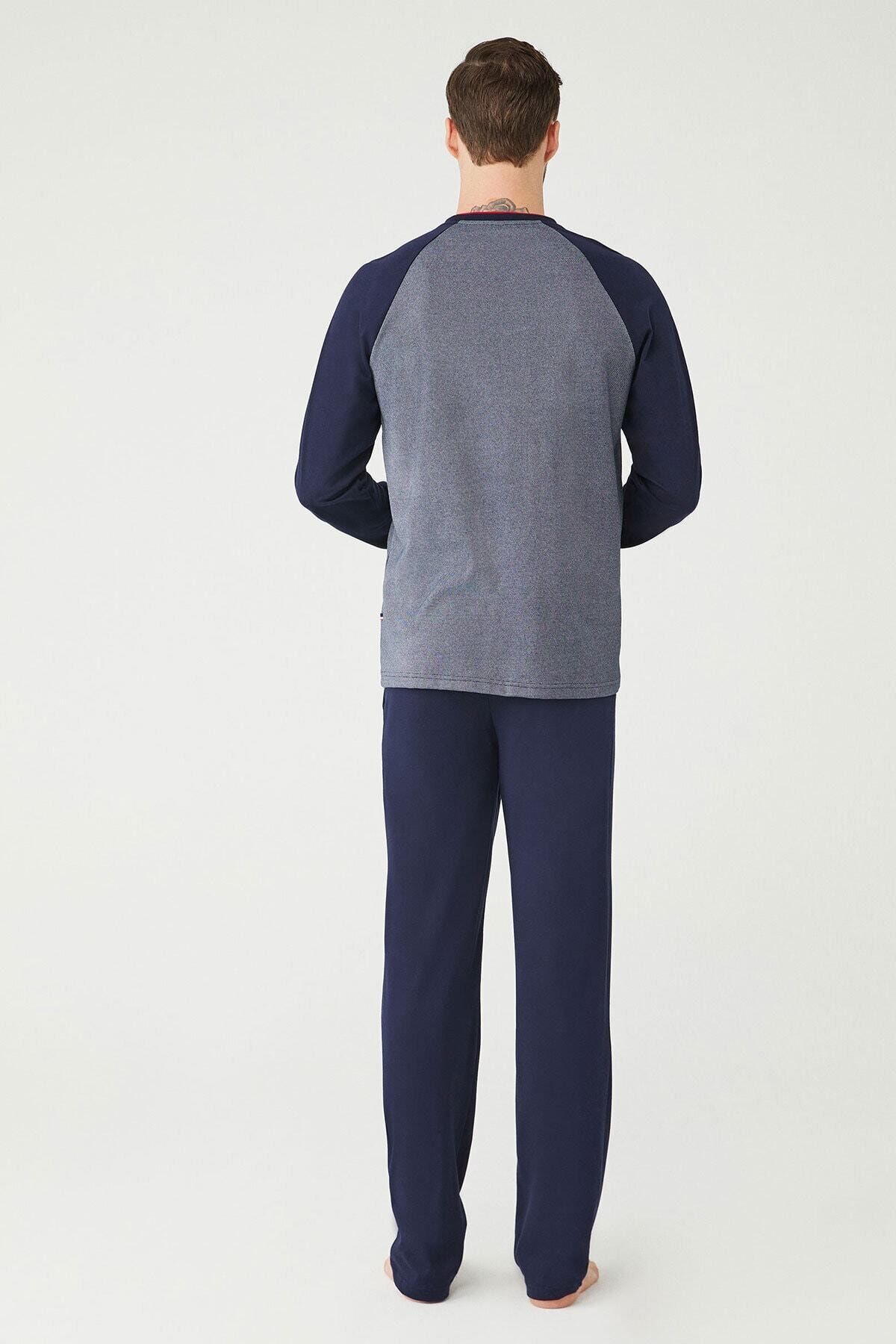 ست پیژامه آبی مردانه لباس خواب یقه گرد Uspa Polo Assn 18357 21k U.S. Polo Assn.