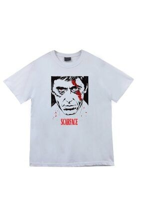 Unisex Beyaz Scarface Tony Montana Baskılı T-shirt ENPSV367-KOR