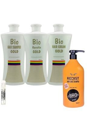 Gold 3'lü Set Brezilya Fönü Kalıcı Saç Düzleştirici Keratin Redist Tuzsuz Şampuan 1000ml Saçbakımset-33
