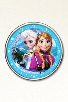 Premium Gece Parlayan Elsa Ve Anna Frozen Çocuk Odası Duvar Saati PFS-1838