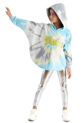 Batik Desenli Payet Işlemeli Kapişonlu Kız Çocuk Panço Sweatshirt A17549