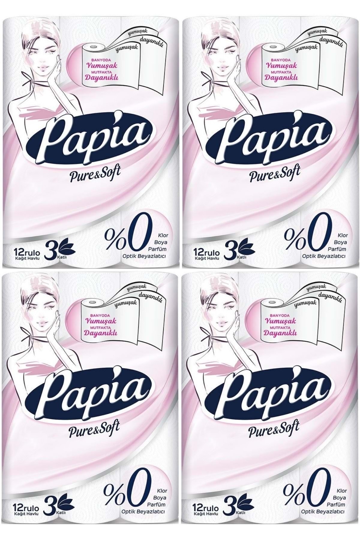 Papia Pure Soft Kağıt Havlu 48 Li Set (3 Katlı) (4pk*12)