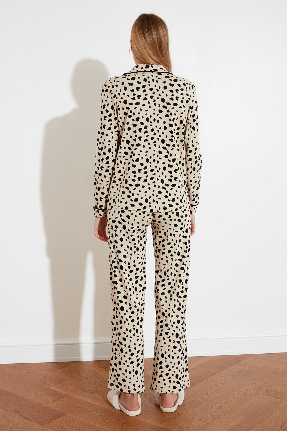 Trendyol Collection-Leopard Print Beige Cotton Pajamas Set - Shirt and Pants Thmaw21pt0489 16