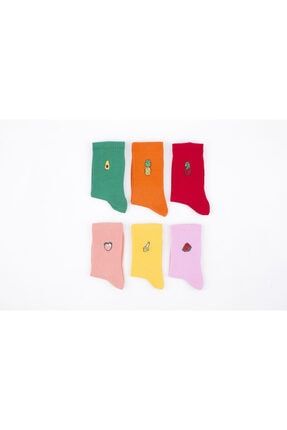 Meyve Desenli Karışık Renkli Unisex Çorap 6'lı Paket CRP-3005