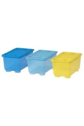 Glıs Kapaklı Kutu, Sarı-Mavi 17x10 cm 3 Parça GLIS kapaklı kutu