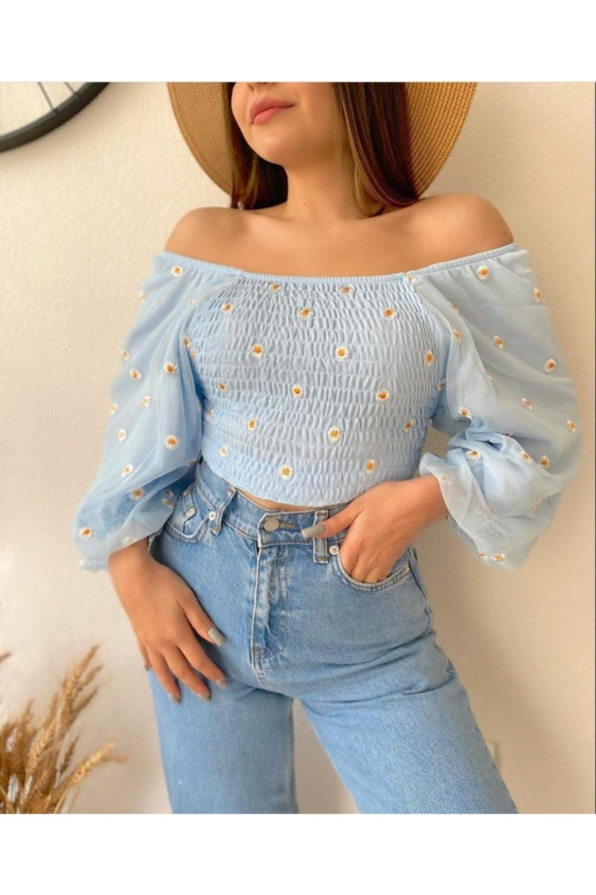 dresslabtr papatya mavi crop bluz