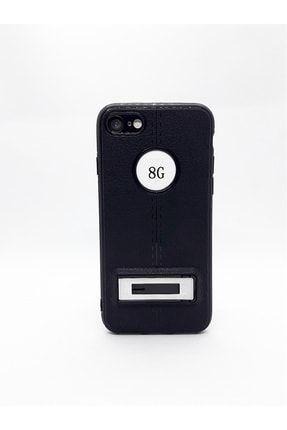 Iphone 8 Uyumlu Siyah Deri Görünümlü Stand Aparatlı Silikon Kılıf APT78-MLY302