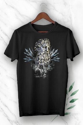 Unısex Siyah Denizler Tanrısı Poseidon Baskılı T Shirt GNC 127