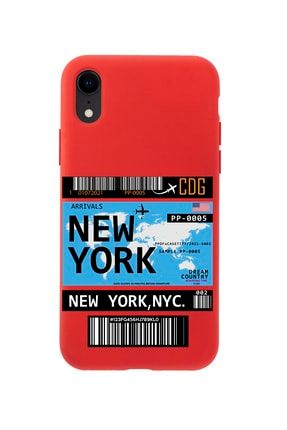 Iphone Xr New York Bilet Tasarımlı Kırmızı Telefon Kılıfı MCIPXRLNEWYK