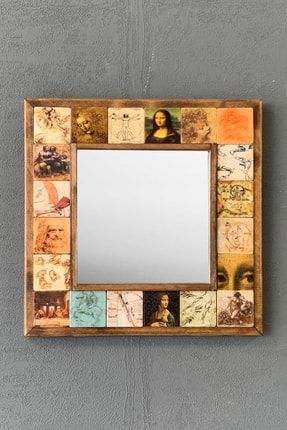 Masif Çerçeveli Mozaik Taş Ayna 33 Cm X 33 Cm (morocco-etnik-da Vinci Desen) AYN-078