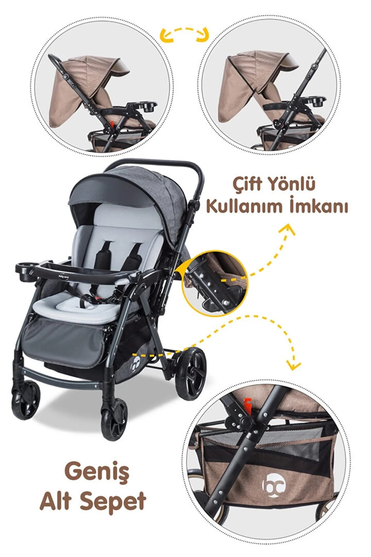 Baby Care Çift Yönlü Alüminyum Kalın Iskelet Bebek Arabası Oyuncak Hediyeli fotoğrafı 3 (önizleme)