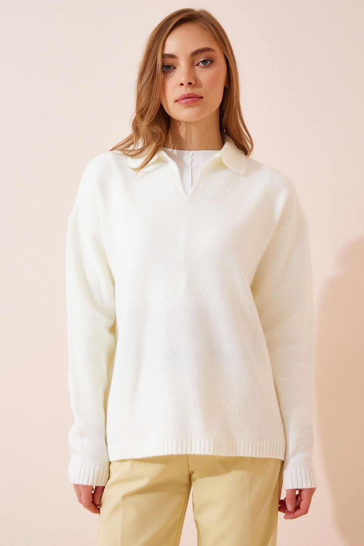 Happiness İstanbul Pullover Ecru Regular Fit Fast ausverkauft
