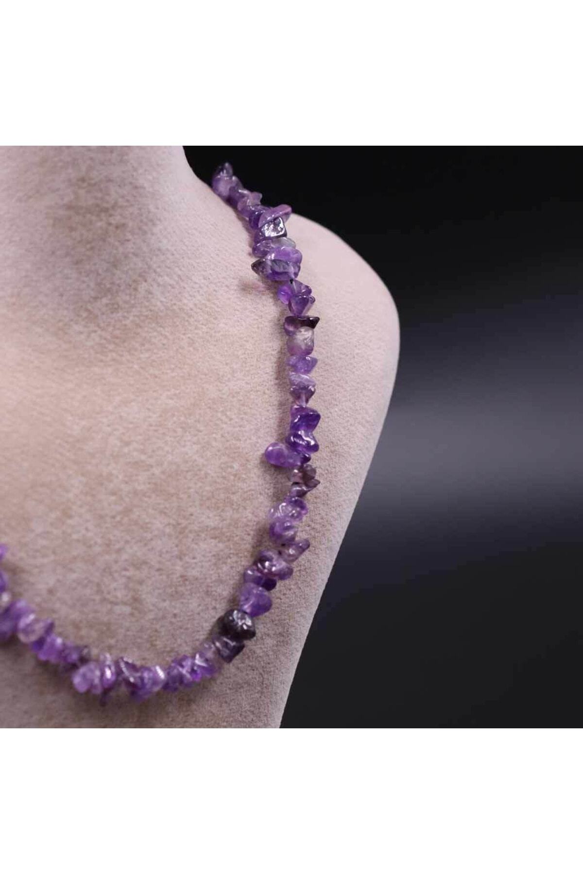 MYTAKIAĞACIMFH-Amethyst Stone Unshaped Broken Stone Necklace Bracelet Set (with Chain Extension) 3