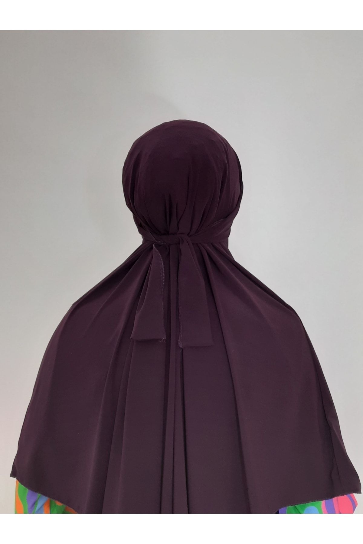 R&S modibone-Souffle Ready Tied Peceli Large Scarf Hıjap Plum Suitable for Hajj and Umrah 6