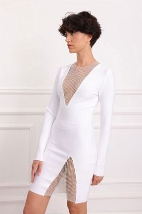Raiana Diamonds Luxury Elbise - Beyaz TYC00439970672