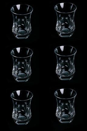 Lale Özel Yapım Kesme Kristal Dekor Çay Bardağı 6 Adet DE50002