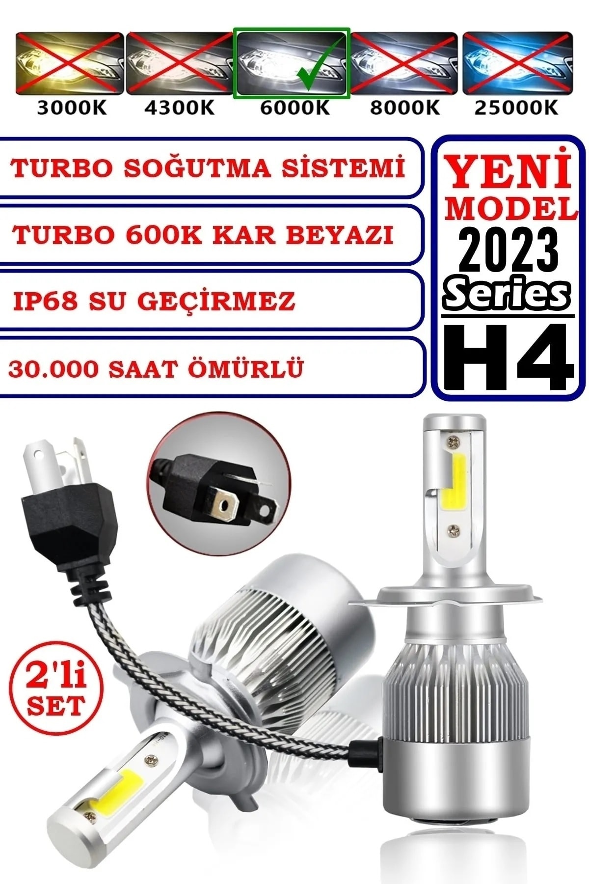 MICHIO H4 Led Xenon Şimşek Etkili C6 Marka 10800 Lm 6000k Şimşek Etkili Led Xenon Beyaz