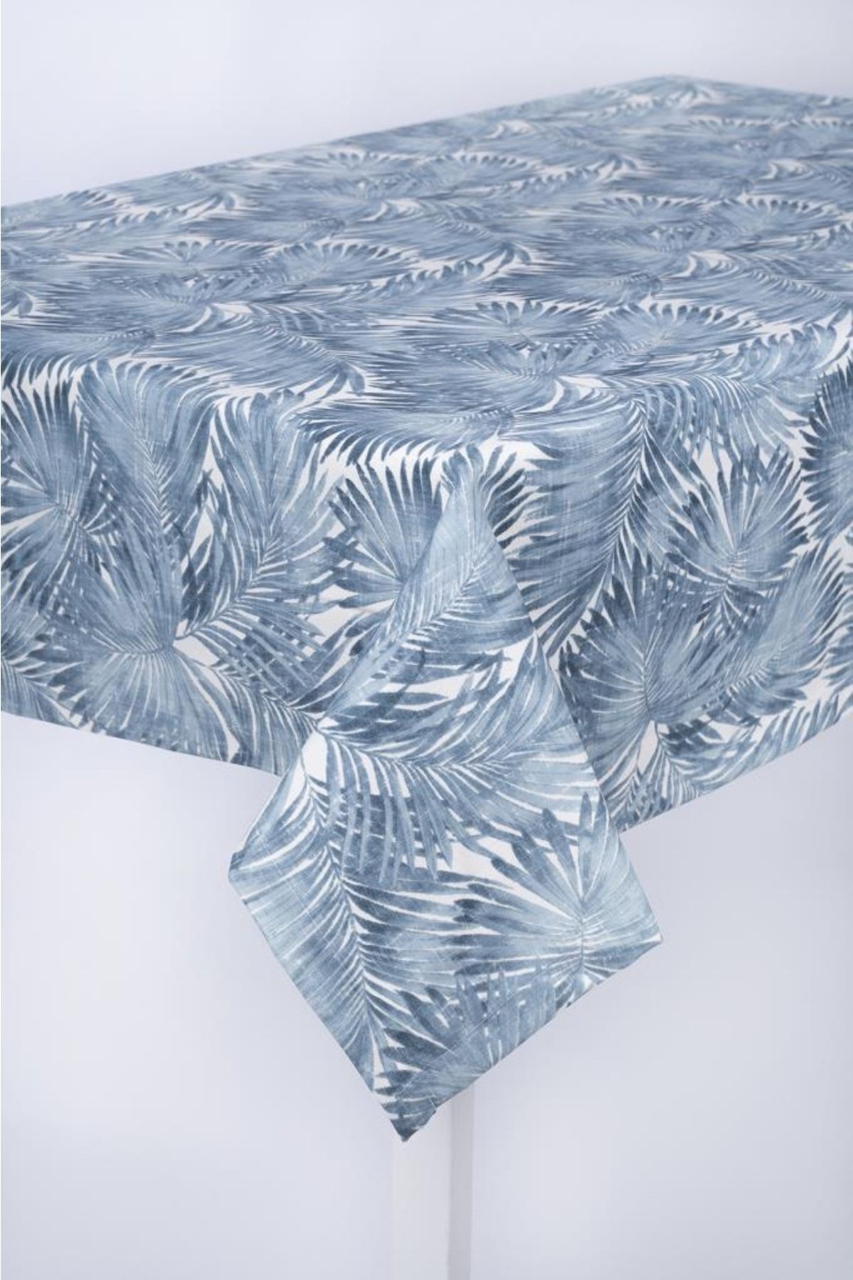 ALTINPAMUK-Luxury Linen Fabric Tablecloth with Stain Resistant Option and Palm Blue 2