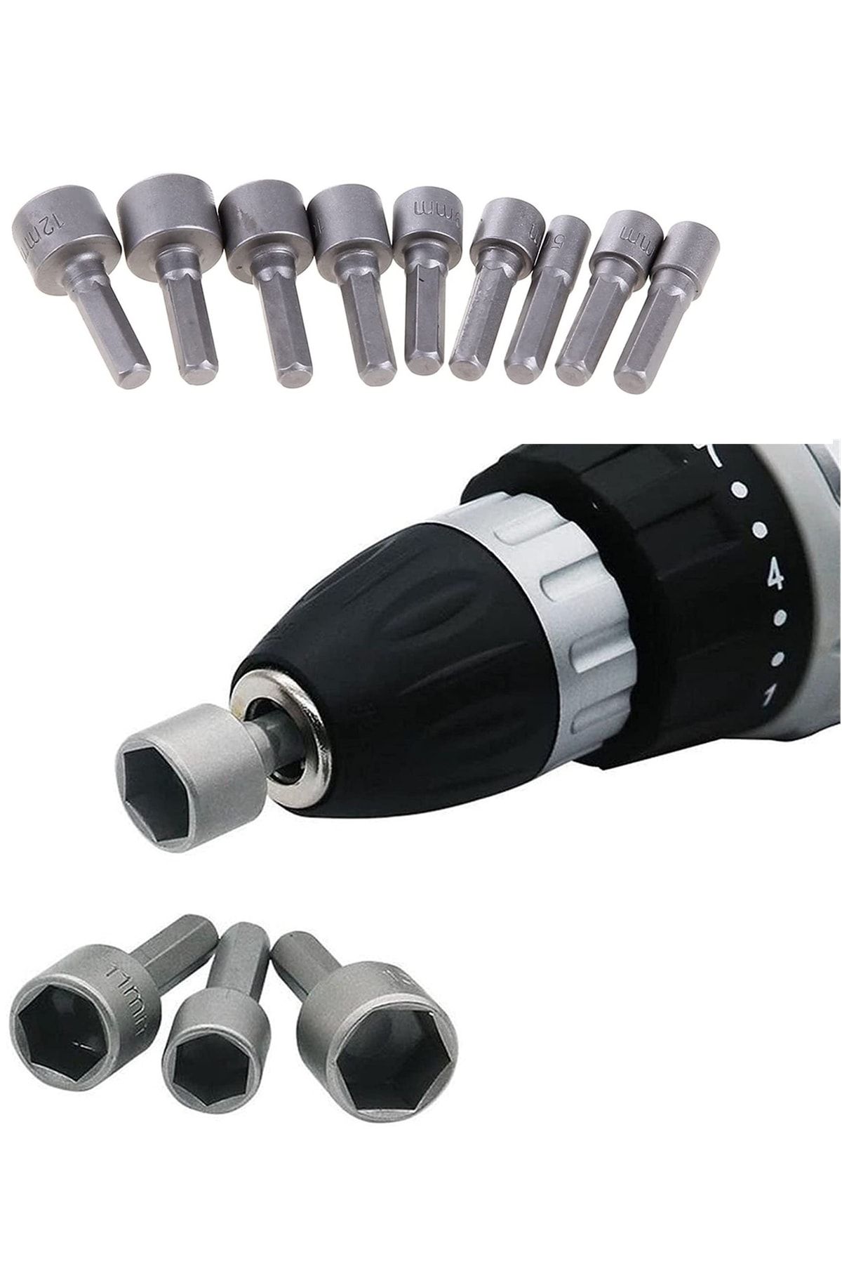 Depolife-Nut Extractor Bits Socket Set 1/4" Thread Metric Adapter Drill Bit 5 To 13mm Hex Shank 9 Pieces 8
