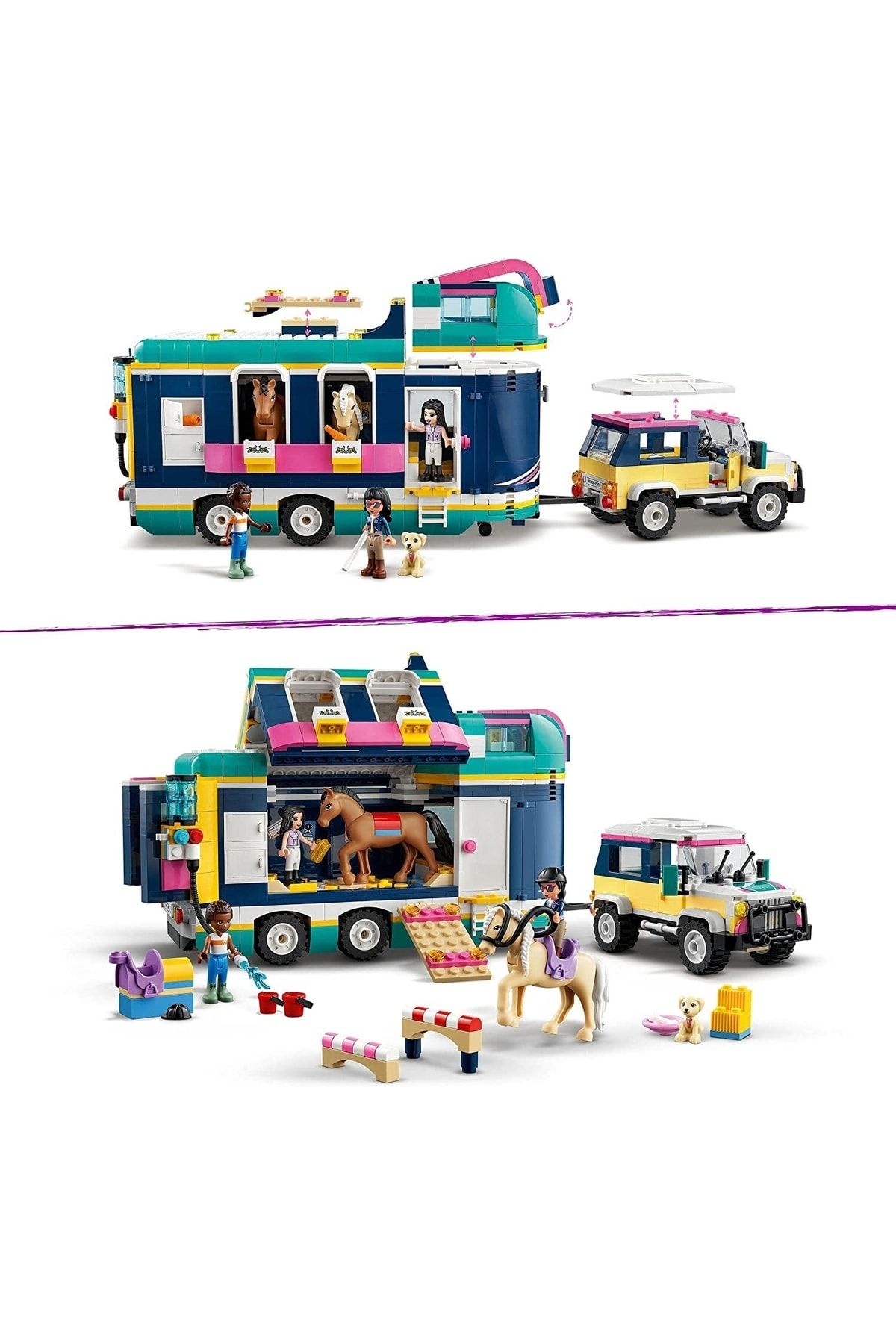 LEGO لگو تریلر نمایش اسب دوستان 41722 سواری با تجهیزات اسب سواری برای کودکان 8 سال به بالا