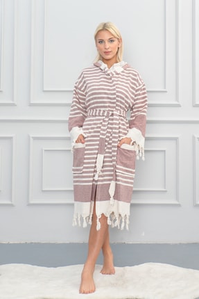 Dokubba Içi Havlu Dışı Peştemal Unisex Kullanıma Uygun Bornoz - Pamuklu Dokum...