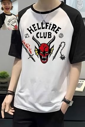Beyaz Kol Detay Stranger Things Hellfire Club Tişört EFBUTIK8579
