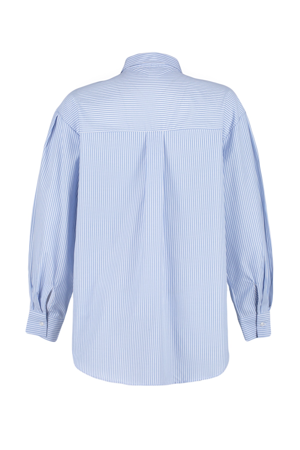 Trendyolmilla  Mavi Çizgili Oversize/Geniş Kalıp Dokuma Gömlek TWOSS23GO00144 - Görsel 13